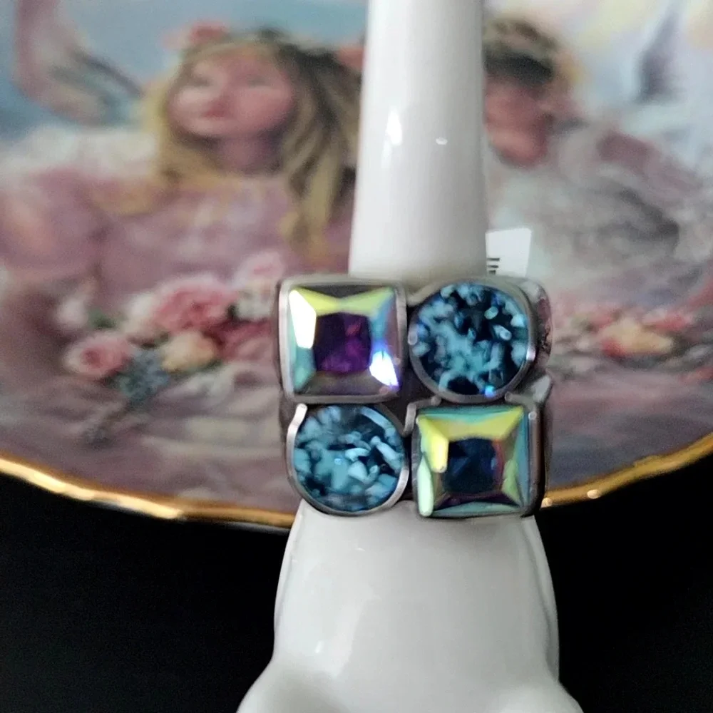 Iridescent Statement Cocktail Ring Stainless Steel Nickel Free Hypoallergenic